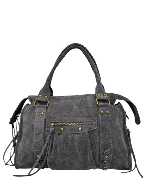 Borsa Silvia Grande Grigia Pelle Scamosciata