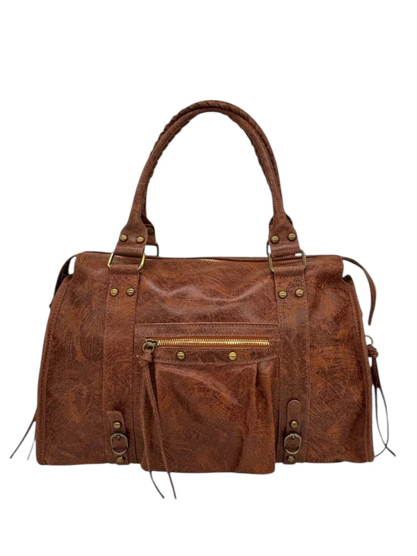 Borsa Silvia Grande Cuoio Bruciato Pelle Opaca Spazzolata