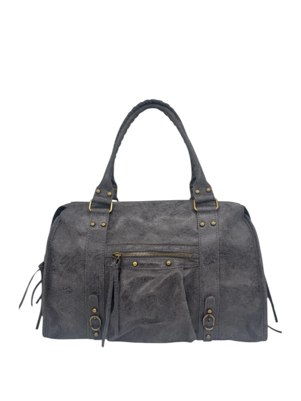 Borsa Silvia Grande Grigia Scura Pelle Opaca Spazzolata