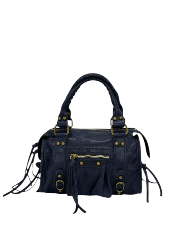 Borsa Silvia Mini Large Blu Scura pelle Opaca Spazzolata