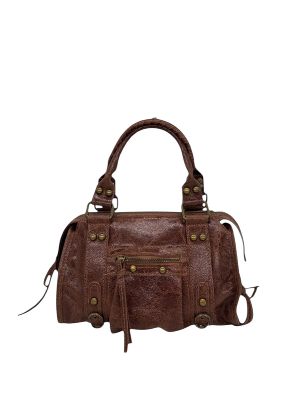 Borsa Silvia Mini Large Cuoio Scuro Pelle Lucida