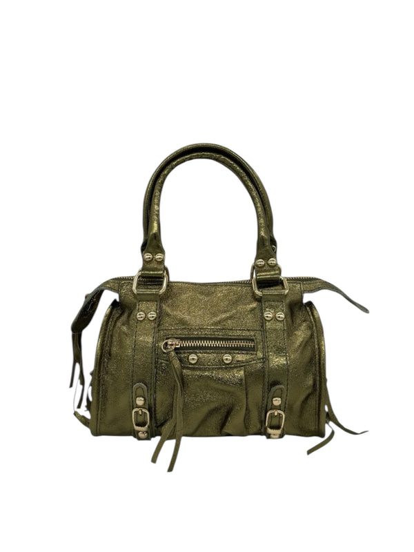 Borsa Silvia Mini Large Verde Oliva  Pelle Laminato