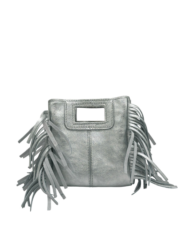Borsa Frange Piccola Argento in Pelle Laminata