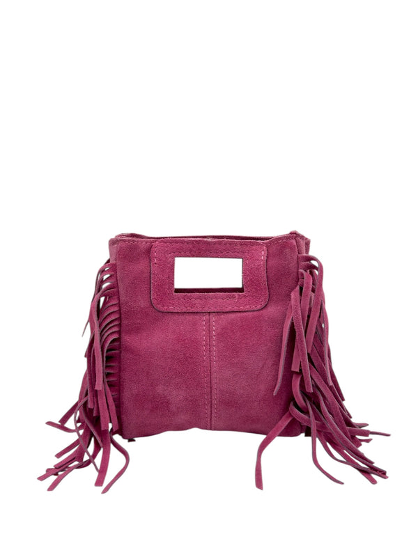 Borsa Frange Piccola Rosa in Pelle Scamosciata