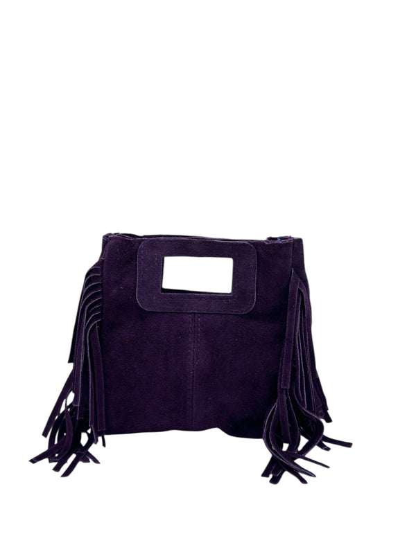 Borsa Frange Piccola Viola in Pelle Scamosciata
