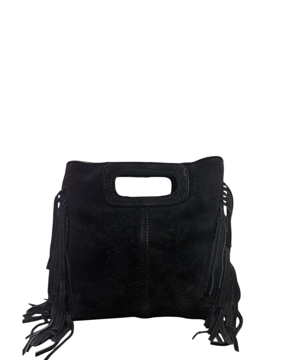 Borsa Frange Media Nera in Pelle Scamosciata – Silvia Milano