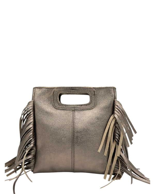 Borsa Frange Media Bronzo in Pelle Laminata