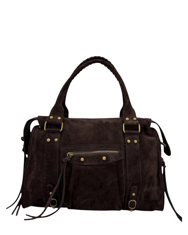 Borsa Silvia Grande Marrone Scuro  Pelle Scamosciata