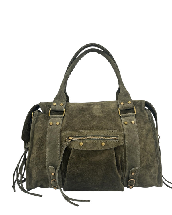 Borsa Silvia Grande Verde Militare Pelle Scamosciata
